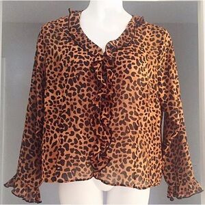 🤎 Ashley Stewart Leopard Cascading Ruffle Blouse • Size 16